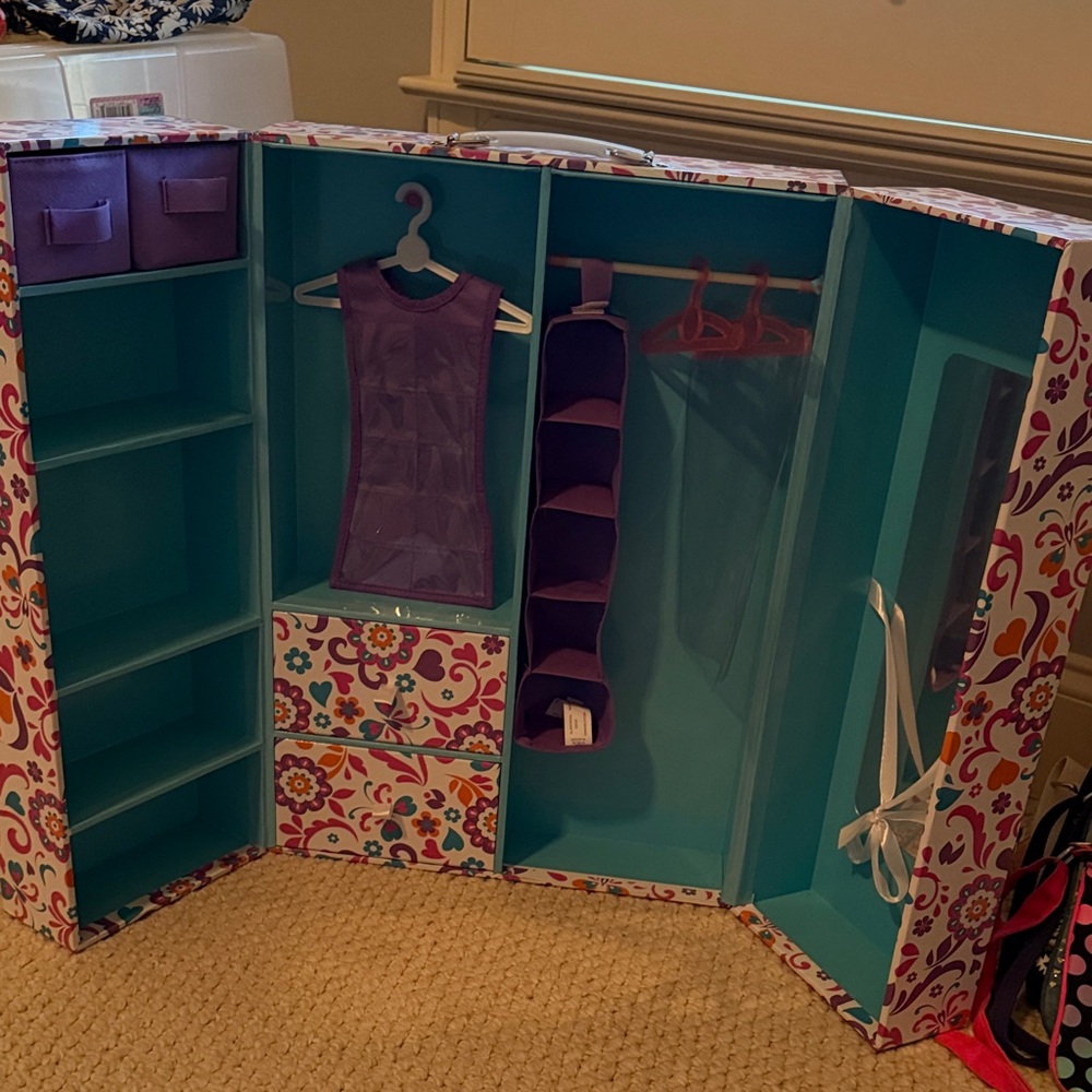Colorful 18” Doll Wardrobe Closet/Organizer with carry handle